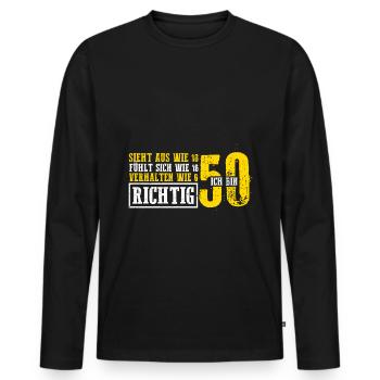 Sieht aus wie 18 fühlt sich wie 16 verhalten wie 6 - Männer Premium Bio Langarmshirt - Schwarz - Vorne - Nico (187cm)
