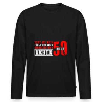 Sieht aus wie 18 fühlt sich wie 16 verhalten wie 6 - Männer Premium Bio Langarmshirt - Schwarz - Vorne - Nico (187cm)