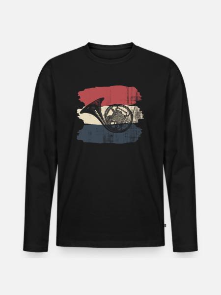 French horn retro - Men's Premium Organic Long Sleeve Shirt - black