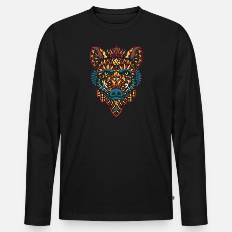 Wildschwein - Männer Premium Bio Langarmshirt - Schwarz