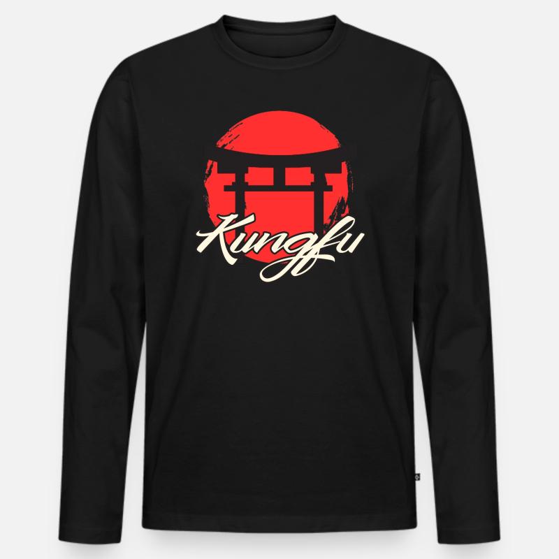 Kungfu - Männer Premium Bio Langarmshirt - Schwarz