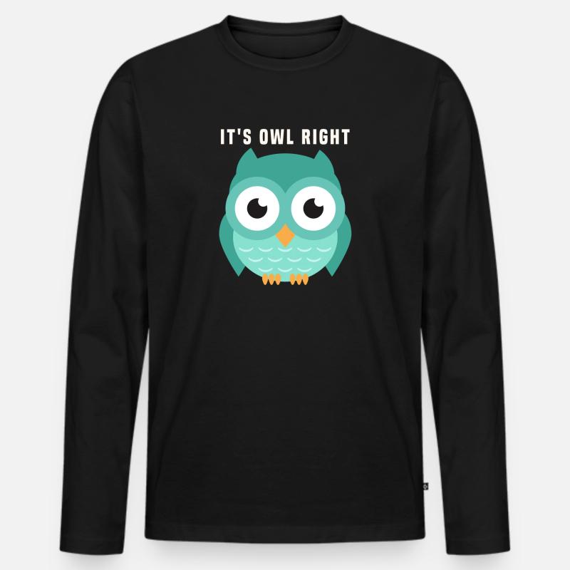 Eule - Männer Premium Bio Langarmshirt - Schwarz