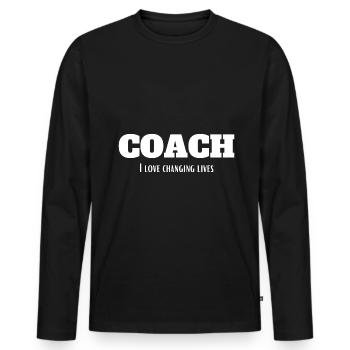 Coach Training Trainer Saying - Men's Premium Organic Long Sleeve Shirt - black - Front - Nico (187cm)