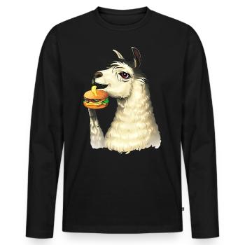 Lama mangeur de cheeseburger - T-shirt manches longues Premium bio Homme - noir - Devant - Nico (187cm)