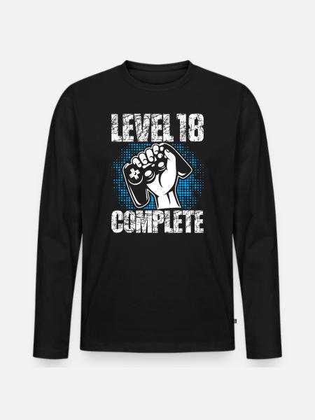 Nivå 18 Komplett födelsedagspresent 18 år - Ekologisk långärmad premium-T-shirt herr - svart