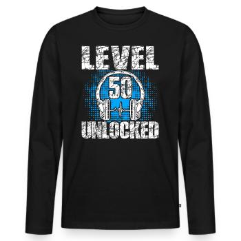 Level 50 Unlocked Birthday Gift 50 Years - Men's Premium Organic Long Sleeve Shirt - black - Front - Nico (187cm)