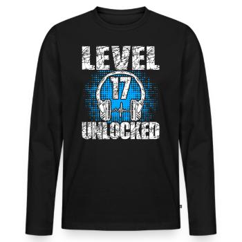 Level 17 Unlocked Birthday Gift 17 Years - Men's Premium Organic Long Sleeve Shirt - black - Front - Nico (187cm)