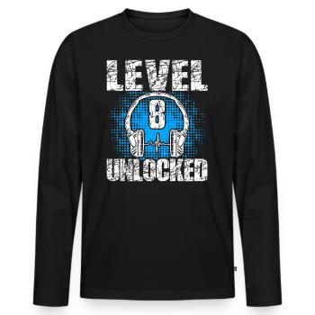Level 8 Unlocked Geburtstagsgeschenk 8 Jahre 8. - Männer Premium Bio Langarmshirt - Schwarz - Vorne - Nico (187cm)
