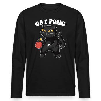 Tennis de Table Chat Ping-Pong Tenue Cat Pong - T-shirt manches longues Premium bio Homme - noir - Devant - Nico (187cm)