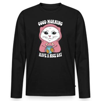 Bonjour Main Coon Cat tenue pour - T-shirt manches longues Premium bio Homme - noir - Devant - Nico (187cm)