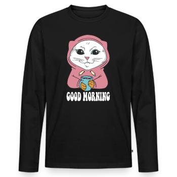 White Main Coon Cat Cat Outfit for - Men's Premium Organic Long Sleeve Shirt - black - Front - Nico (187cm)