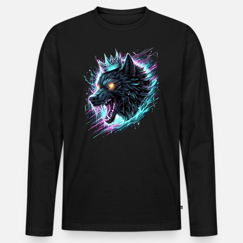 Königlicher Wolf Synthwave - Männer Premium Bio Langarmshirt - Schwarz