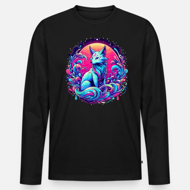 Fuchs Kunst Psychedelisch - Männer Premium Bio Langarmshirt - Schwarz