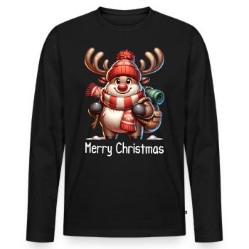 Drôle Noël Renne Vacances d’hiver - T-shirt manches longues Premium bio Homme - noir - Devant - Nico (187cm)