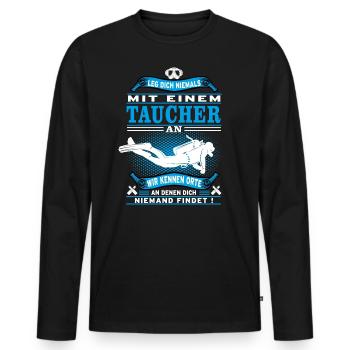 Ne plaisante jamais avec un plongeur - T-shirt manches longues Premium bio Homme - noir - Devant - Nico (187cm)