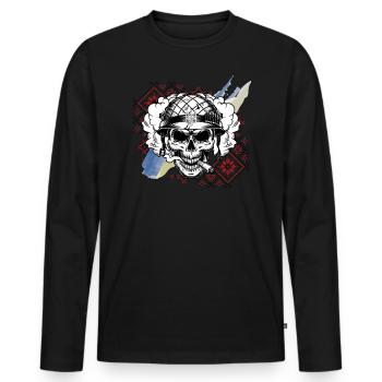 Humour ukrainien Ukraine drapeau Ukraine chemise - T-shirt manches longues Premium bio Homme - noir - Devant - Nico (187cm)