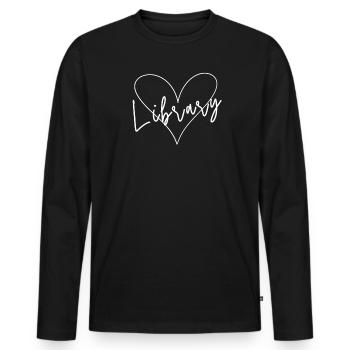 Library loves to read a book heart - Men's Premium Organic Long Sleeve Shirt - black - Front - Nico (187cm)
