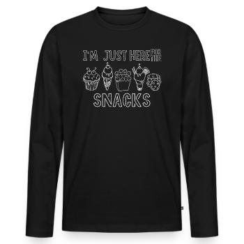 Je ne suis ici que pour une collation de cadeau - T-shirt manches longues Premium bio Homme - noir - Devant - Nico (187cm)