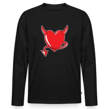 Rotes Herz - Devil Heart - Teufelsherz - Geschenk - Männer Premium Bio Langarmshirt - Schwarz - Vorne - Nico (187cm)