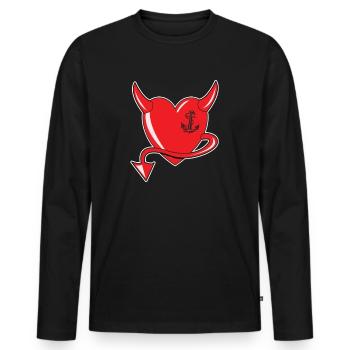 Rotes Herz - Devil Heart - Teufelsherz - Geschenk - Männer Premium Bio Langarmshirt - Schwarz - Vorne - Nico (187cm)