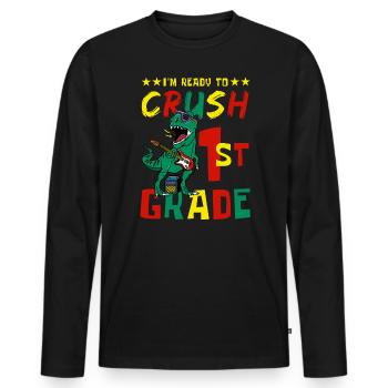 Ready Crush 1st Faste School Dinosaur Schoolboy - Men's Premium Organic Long Sleeve Shirt - black - Front - Nico (187cm)