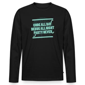 Code Programmeur Toute la Journée Hacker Code Informatique - T-shirt manches longues Premium bio Homme - noir - Devant - Nico (187cm)