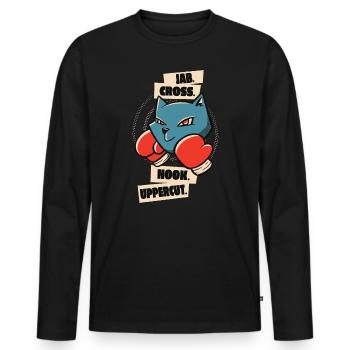 Jab Cross Hook Uppercut Cat Boxing Gloves Athlete - Men's Premium Organic Long Sleeve Shirt - black - Front - Nico (187cm)