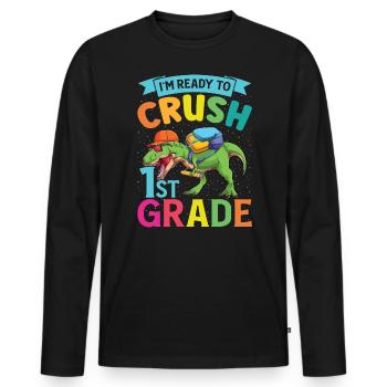 Ready Crush T-Rex Dinosaures de 1ère Classe - T-shirt manches longues Premium bio Homme - noir - Devant - Nico (187cm)