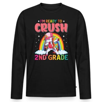 Ready Crush 2nd Grade School Rainbow Unicorn - Men's Premium Organic Long Sleeve Shirt - black - Front - Nico (187cm)