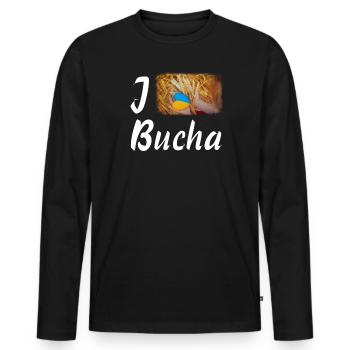 J’adore le drapeau de la ville ukrainienne de Bucha - T-shirt manches longues Premium bio Homme - noir - Devant - Nico (187cm)