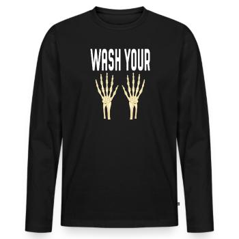 Wash Your Hands Skeleton Hand Wash Clean - Men's Premium Organic Long Sleeve Shirt - black - Front - Nico (187cm)