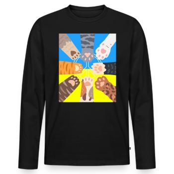 Signe de paix Cat Paws Drapeau ukrainien - T-shirt manches longues Premium bio Homme - noir - Devant - Nico (187cm)