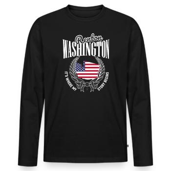 C’est là que mon histoire commence, Renton Washington - T-shirt manches longues Premium bio Homme - noir - Devant - Nico (187cm)