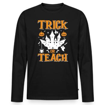 Douce ou aigre Halloween Citrouille Sorcière Chauve-souris - T-shirt manches longues Premium bio Homme - noir - Devant - Nico (187cm)