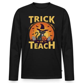 Douce ou aigre Halloween Citrouille Sorcière Chauve-souris - T-shirt manches longues Premium bio Homme - noir - Devant - Nico (187cm)