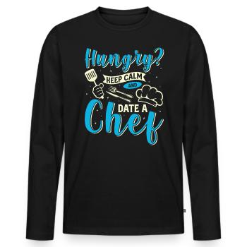 Keep hungry Keep calm Cook Kitchen Cooking Chef's hat - Men's Premium Organic Long Sleeve Shirt - black - Front - Nico (187cm)