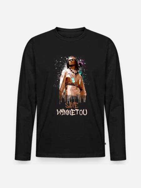 save winnetou,winnetou,indianer,illustration - Männer Premium Bio Langarmshirt - Schwarz