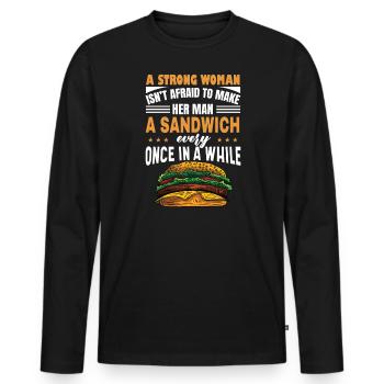 Eine starke Frau macht aus einem Mann ein Sandwich - Männer Premium Bio Langarmshirt - Schwarz - Vorne - Nico (187cm)