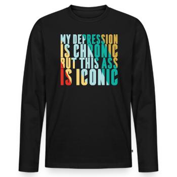 Ma dépression est chronique - T-shirt manches longues Premium bio Homme - noir - Devant - Nico (187cm)