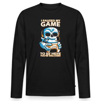 I interrupted my game to be here - Men's Premium Organic Long Sleeve Shirt - black - Front - Nico (187cm)
