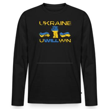Ukraine Uwillwin Symbole du drapeau ukrainien Victoire - T-shirt manches longues Premium bio Homme - noir - Devant - Nico (187cm)