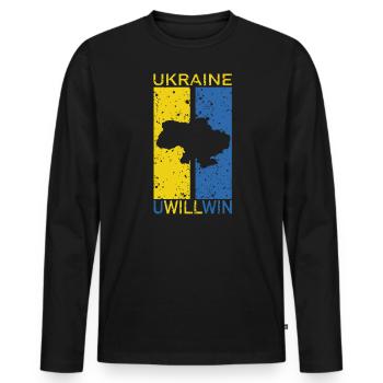 Ukraine Uwillwin Symbole du drapeau ukrainien Victoire - T-shirt manches longues Premium bio Homme - noir - Devant - Nico (187cm)