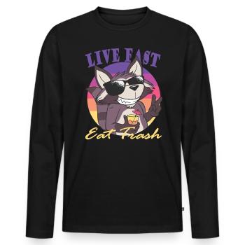 Lebe Schnell, Iss Müll, Lustiges Waschbärtier - Männer Premium Bio Langarmshirt - Schwarz - Vorne - Nico (187cm)