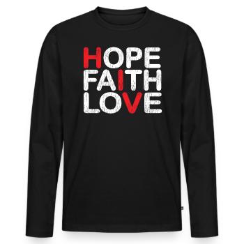 Hope Faith Love Hiv aide la bureaucratie Soutenir Citation - T-shirt manches longues Premium bio Homme - noir - Devant - Nico (187cm)