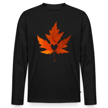 Herbstlaub Herz Oktober Herbstfest - Männer Premium Bio Langarmshirt - Schwarz - Vorne - Nico (187cm)