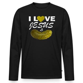 J’aime les cornichons de Jésus Citation Cœur Cadeau Concombre - T-shirt manches longues Premium bio Homme - noir - Devant - Nico (187cm)