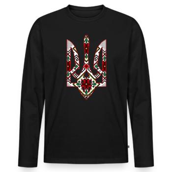 Broderie du trident de l’emblème ukrainien - T-shirt manches longues Premium bio Homme - noir - Devant - Nico (187cm)