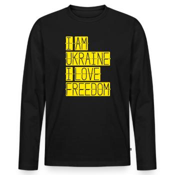 Je suis l’Ukraine J’aime la liberté indépendance - T-shirt manches longues Premium bio Homme - noir - Devant - Nico (187cm)