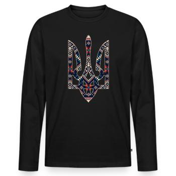 Broderie du trident de l’emblème ukrainien - T-shirt manches longues Premium bio Homme - noir - Devant - Nico (187cm)
