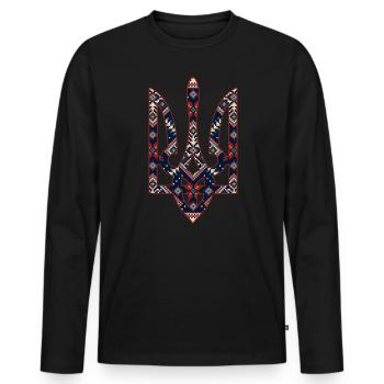 Broderie du trident de l’emblème ukrainien - T-shirt manches longues Premium bio Homme - noir - Devant - Nico (187cm)